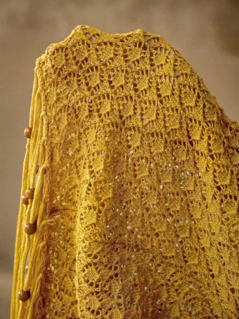 Mustard Yellow Crochet Knit Fringe Maxi Dress